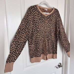 Merona 100% Cotton Leopard Print Button Down Cardigan extra large (fits as large